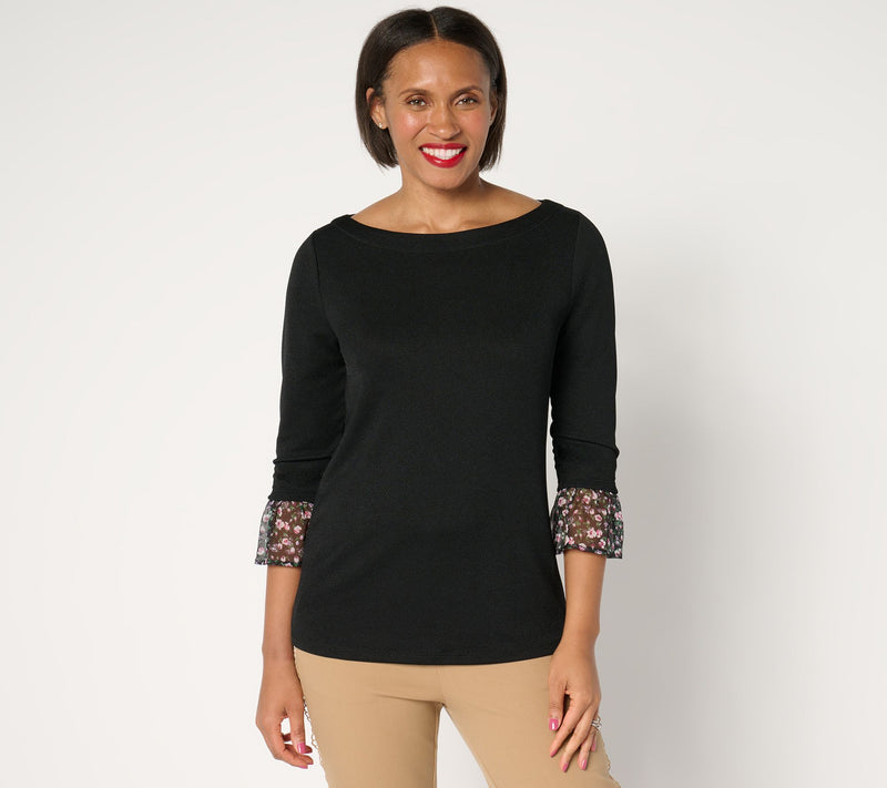 Isaac Mizrahi Live! Pebble Knit Top with Printed Cuffs — View 12