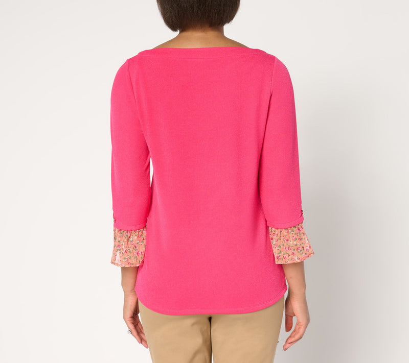 Isaac Mizrahi Live! Pebble Knit Top with Printed Cuffs — View 4