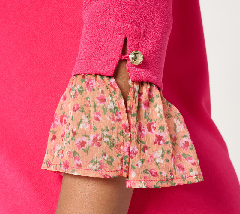 Isaac Mizrahi Live! Pebble Knit Top with Printed Cuffs — View 6