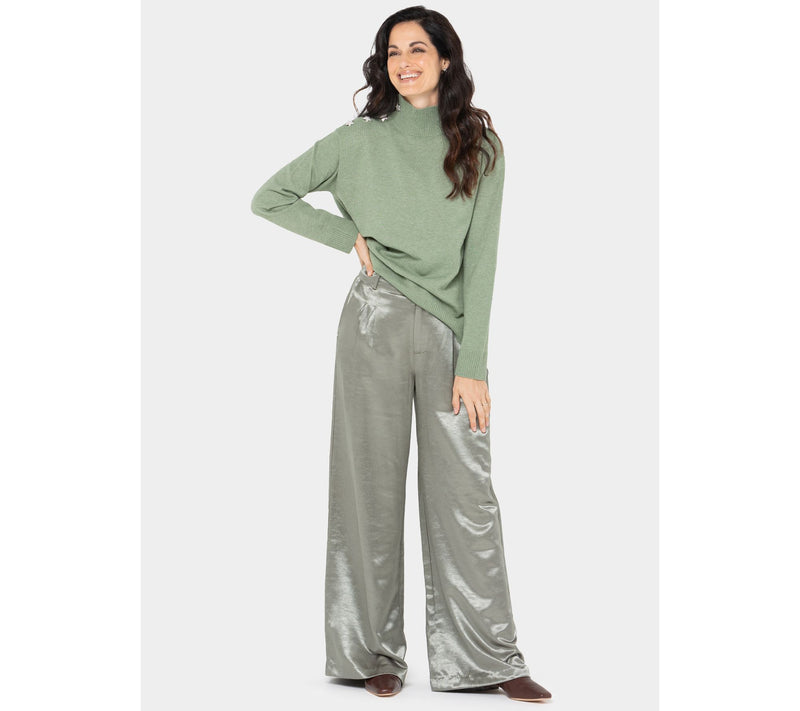 Peace Love World Black Label Regular Shiny Wide Leg Trouser — View 7