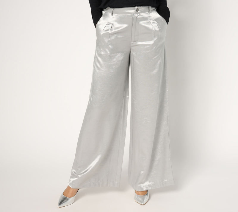Peace Love World Black Label Petite Shiny Wide Leg Trouser — Main view