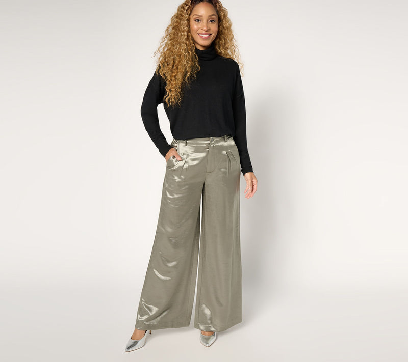 Peace Love World Black Label Petite Shiny Wide Leg Trouser — View 11