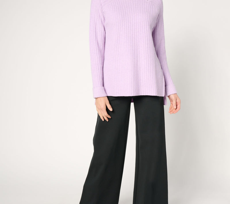 Peace Love World High-Low Ribbed Sweater with Zip Neck Detail — View 5