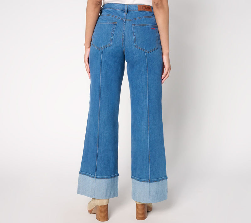 Peace Love World Regular Full Length Cuffed Jeans w/ Pintuck - Denim — View 3