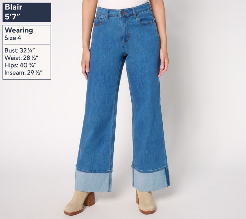 Peace Love World Regular Full Length Cuffed Jeans w/ Pintuck - Denim — View 2