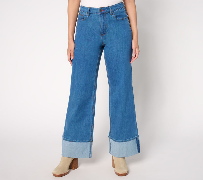 Peace Love World Regular Full Length Cuffed Jeans w/ Pintuck - Denim — View 8