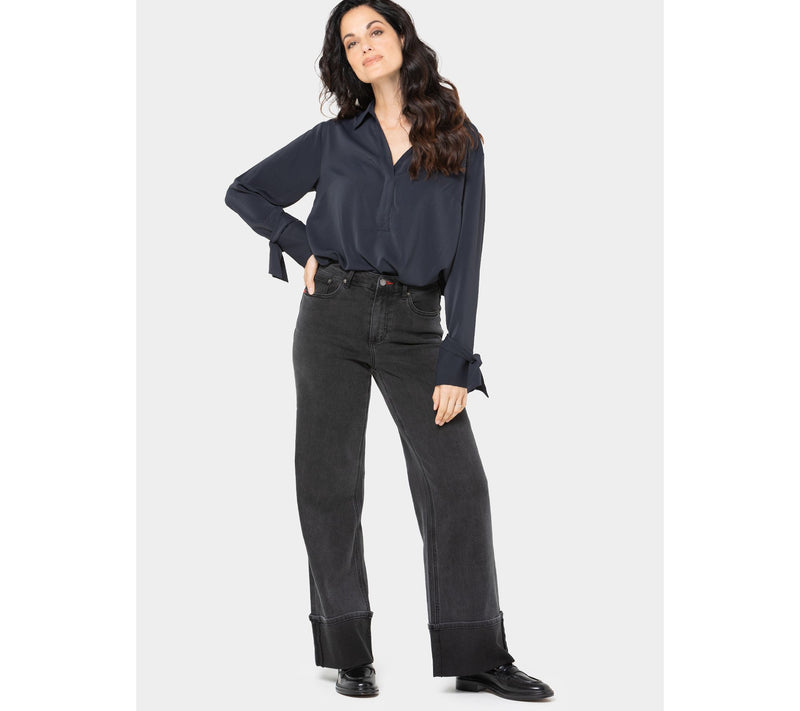 Peace Love World Regular Full length Cuffed Jean w/ Pintuck - Black — View 7