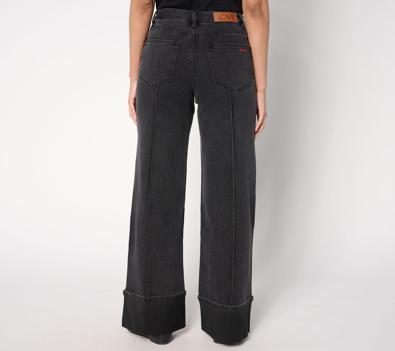 Peace Love World Petite Full Length Cuffed Jeans w/ Pintuck- Black — View 5