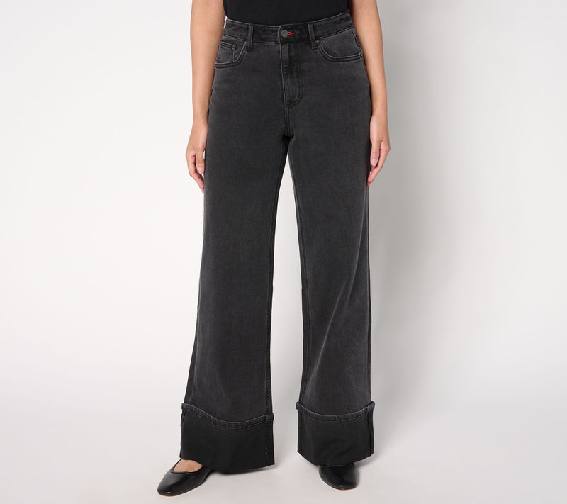 Peace Love World Petite Full Length Cuffed Jeans w/ Pintuck- Black — View 2