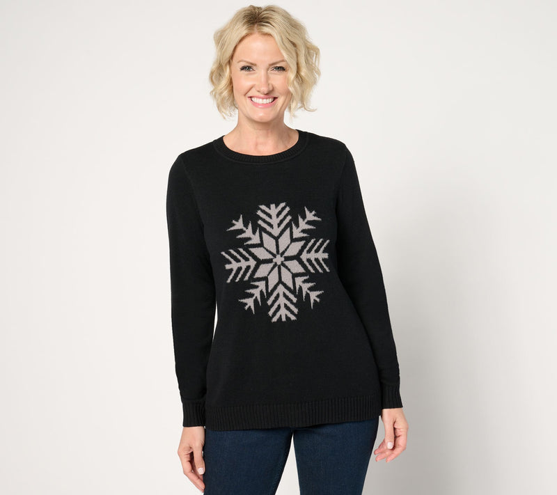 Joan Rivers Snowflake Intarsia Crewneck Sweater — View 9
