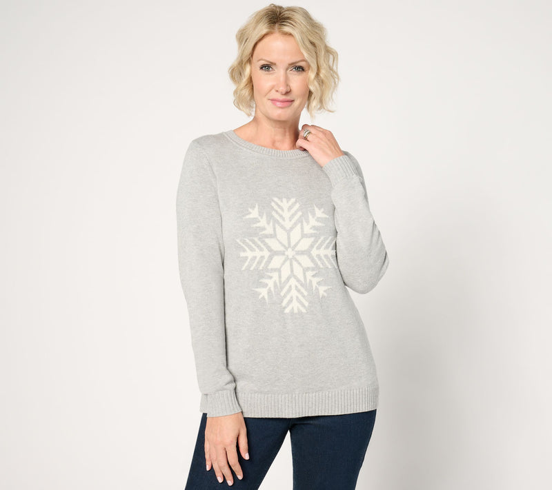 Joan Rivers Snowflake Intarsia Crewneck Sweater — View 5