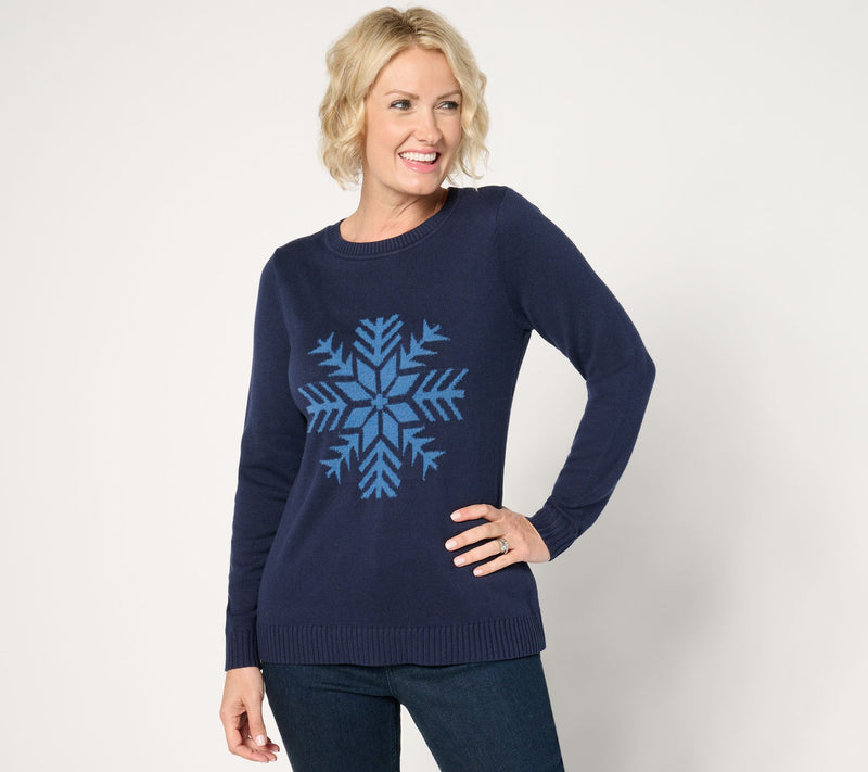 Joan Rivers Snowflake Intarsia Crewneck Sweater — View 3