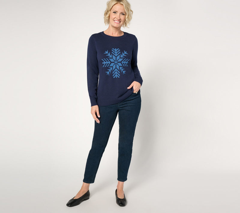 Joan Rivers Snowflake Intarsia Crewneck Sweater — View 13