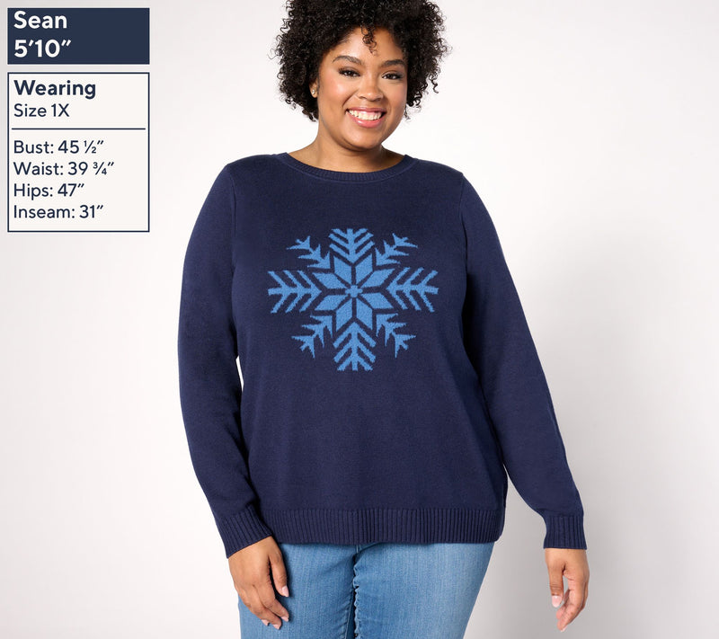 Joan Rivers Snowflake Intarsia Crewneck Sweater — View 10