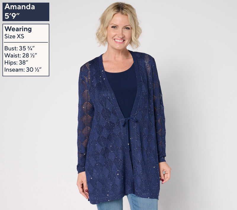 Susan Graver Soleil Open Stitch Sweater Cardigan — View 3