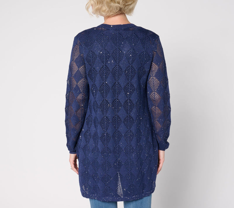 Susan Graver Soleil Open Stitch Sweater Cardigan — View 4