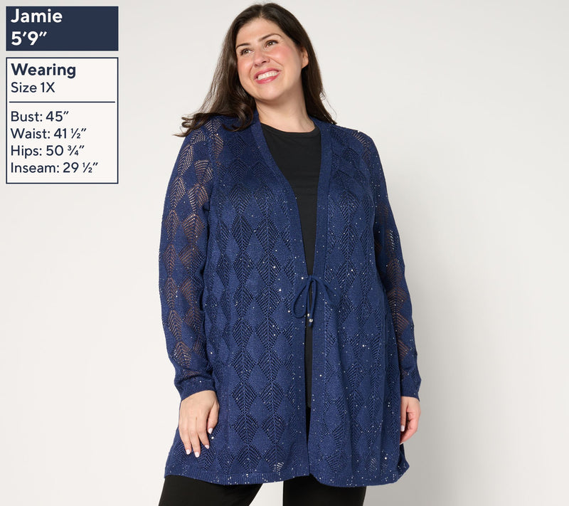 Susan Graver Soleil Open Stitch Sweater Cardigan — View 2