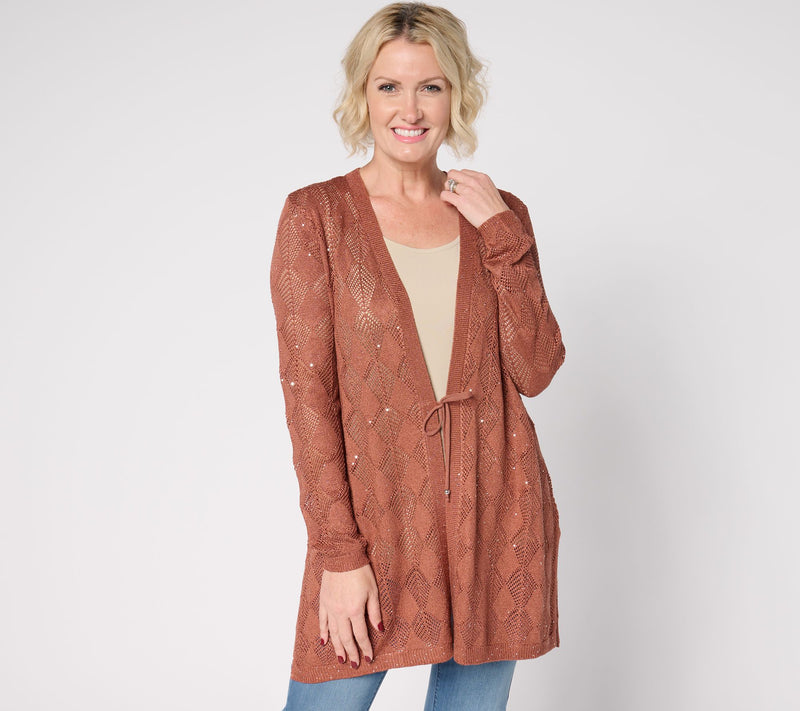Susan Graver Soleil Open Stitch Sweater Cardigan — View 12