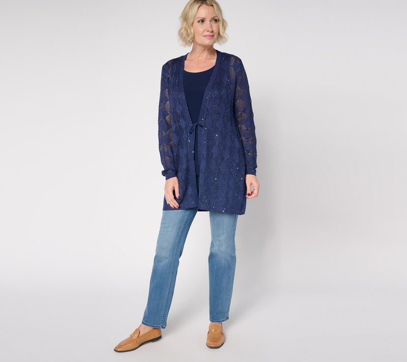 Susan Graver Soleil Open Stitch Sweater Cardigan — View 5