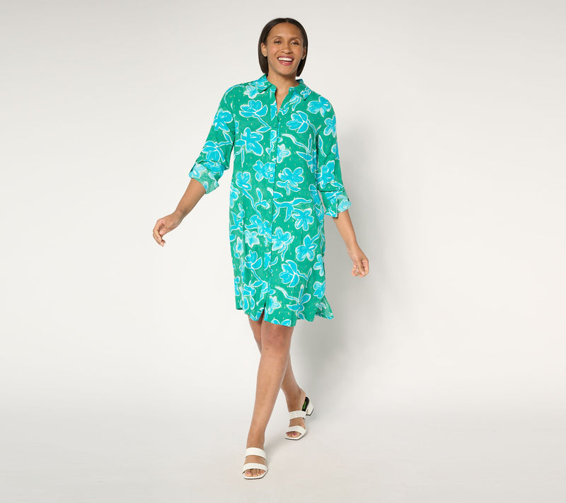 Susan Graver Soleil Woven Shirt Dress Cover-Up — View 7