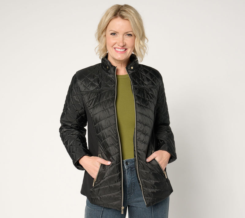 Susan Graver Quilted Jacket with Ponte Side Panels — View 5