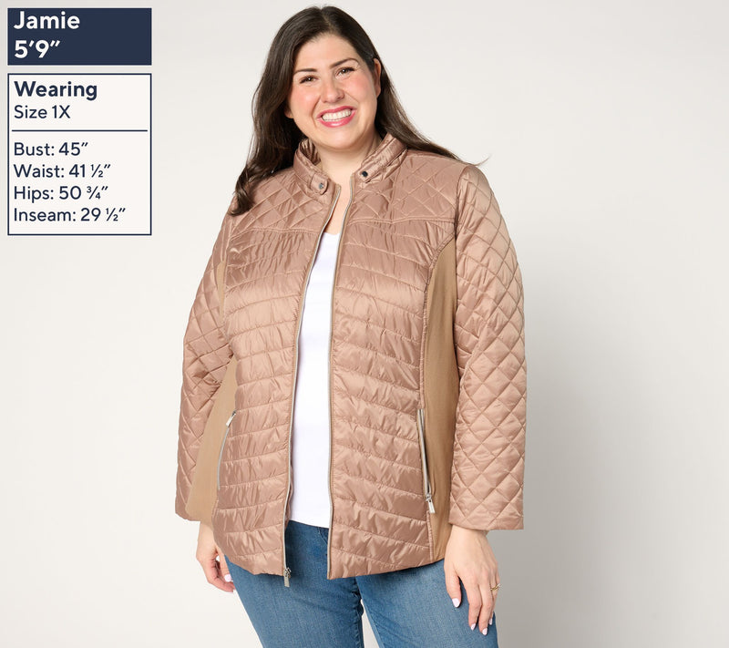 Susan Graver Quilted Jacket with Ponte Side Panels — View 8