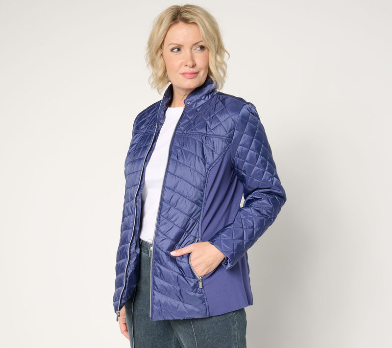 Susan Graver Quilted Jacket with Ponte Side Panels — View 3