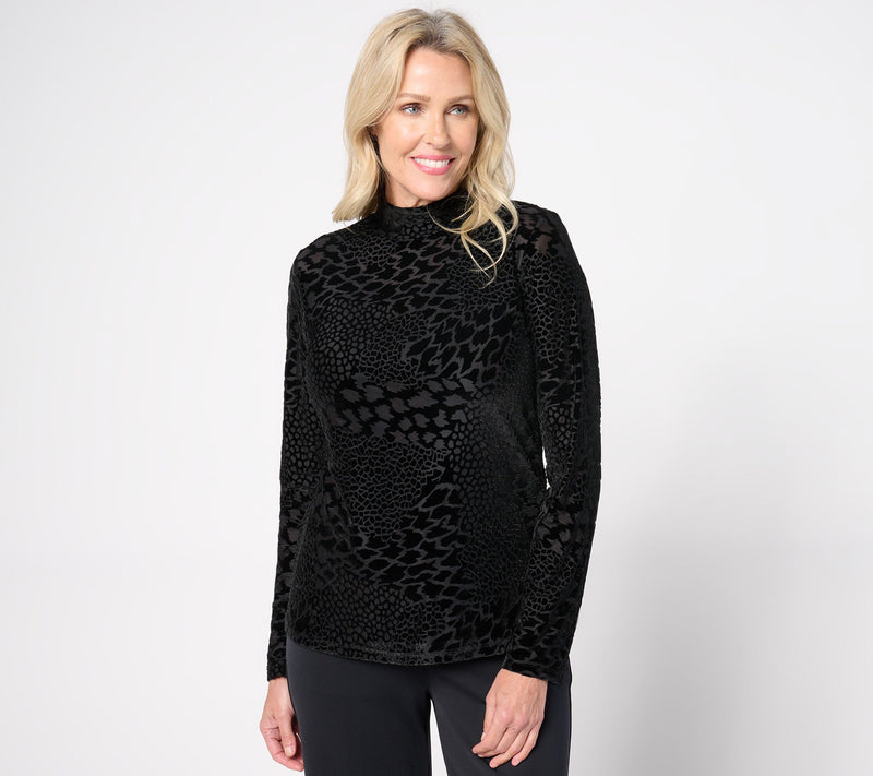 Dennis Basso Velvet Burnout Mock Neck Top — View 7