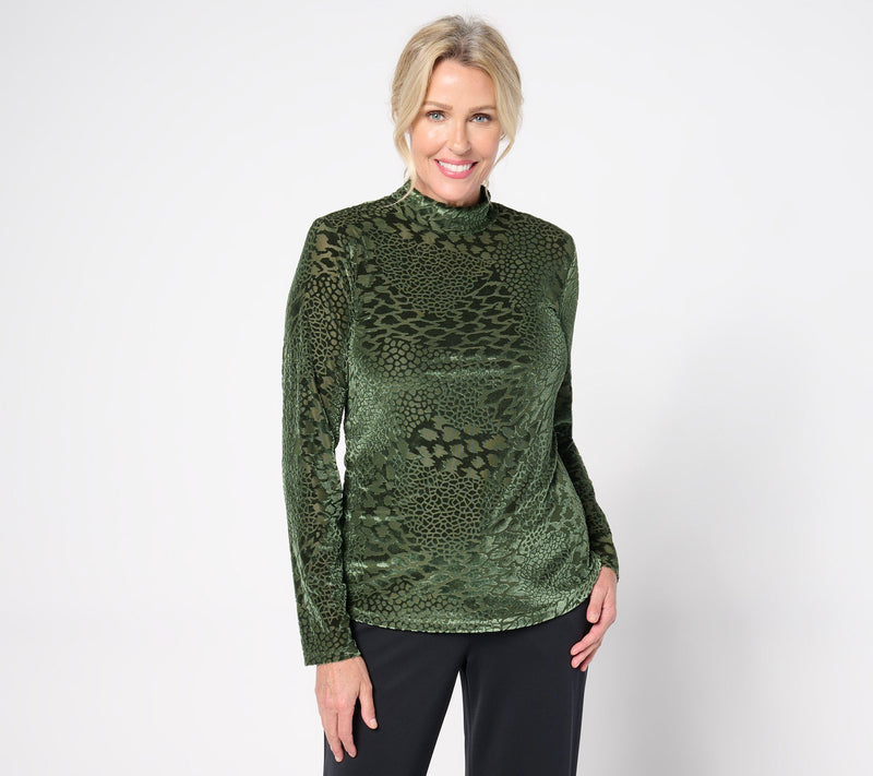 Dennis Basso Velvet Burnout Mock Neck Top — Main view