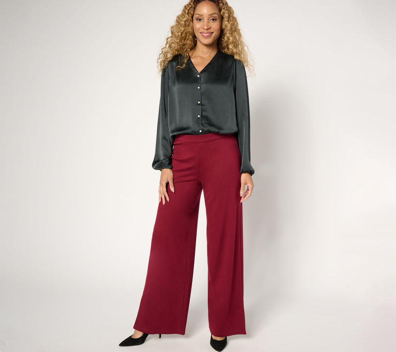 Dennis Basso Regular Drapey Ponte Wide Leg Pant — View 11