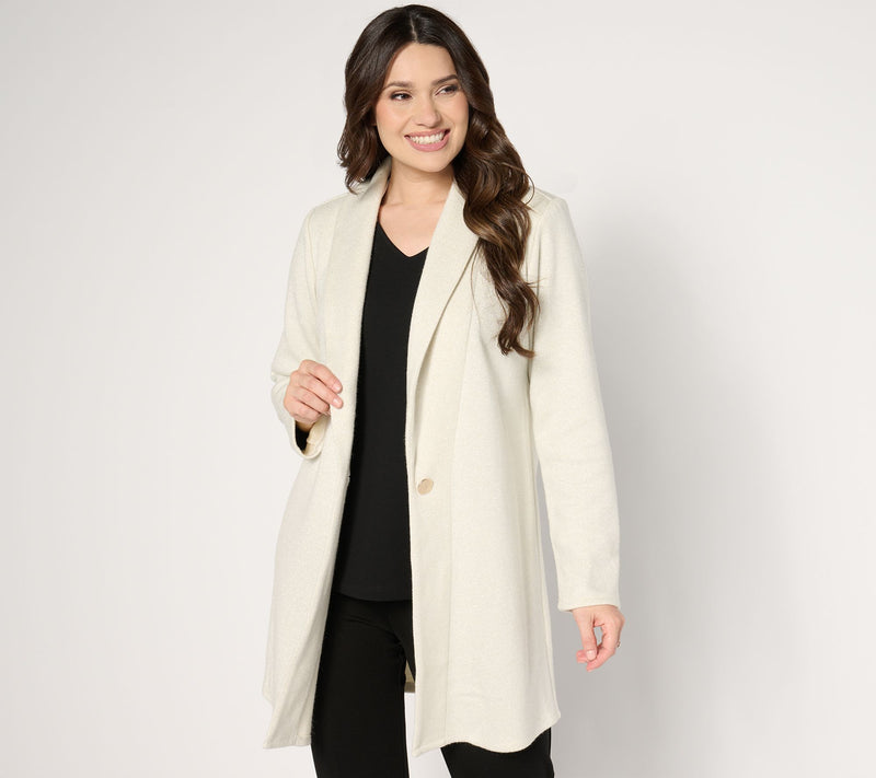 Dennis Basso Petite Metallic Knit Sweater with Shawl Collar — Main view