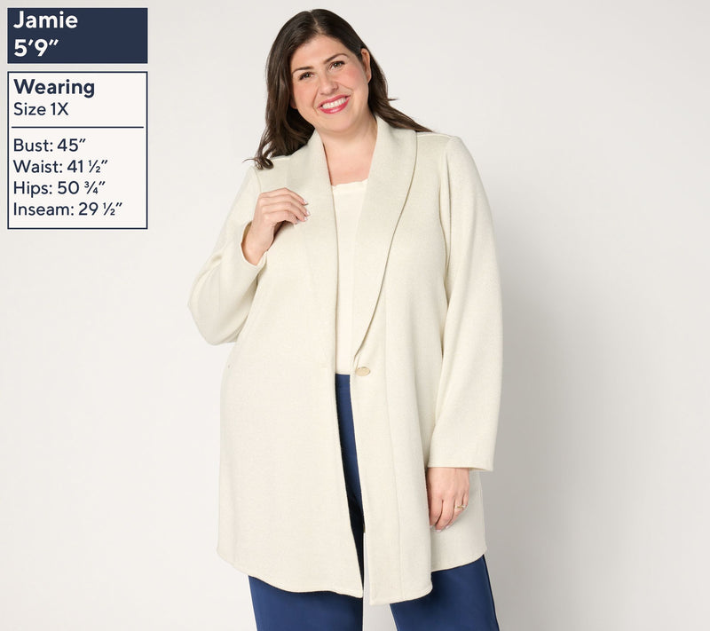 Dennis Basso Petite Metallic Knit Sweater with Shawl Collar — View 8