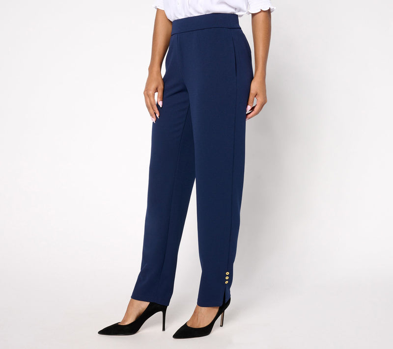 Dennis Basso Regular Luxe Crepe Slim Leg Pants w/Button Detail — View 7
