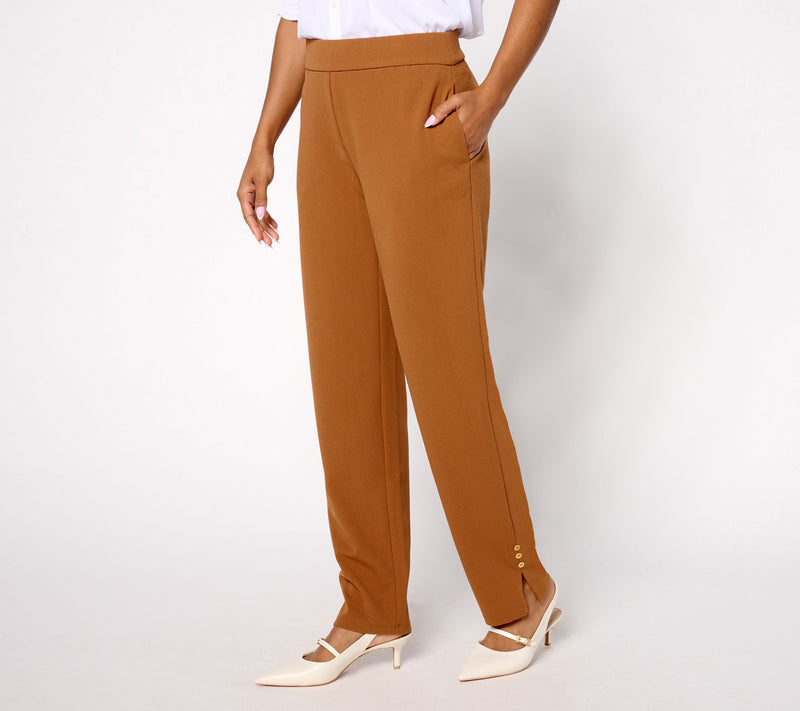 Dennis Basso Regular Luxe Crepe Slim Leg Pants w/Button Detail — View 5