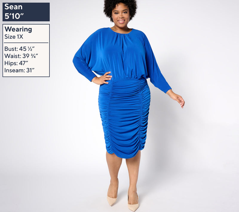 Dennis Basso Regular Italia Knit Dolmad Sleeve Ruched Dress — View 8