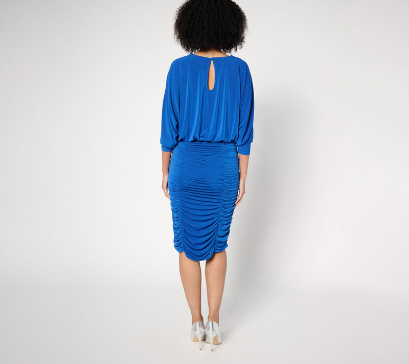 Dennis Basso Regular Italia Knit Dolmad Sleeve Ruched Dress — View 10