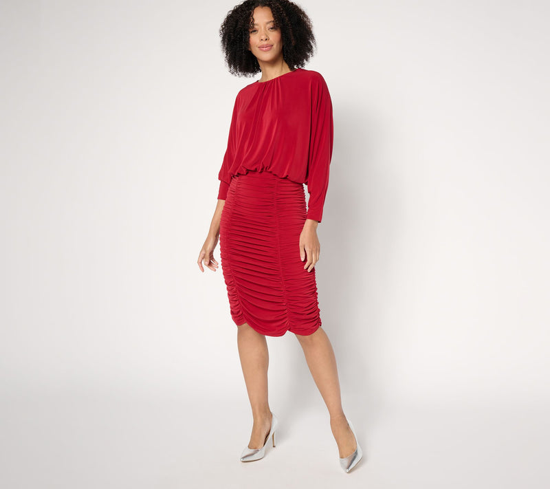 Dennis Basso Regular Italia Knit Dolmad Sleeve Ruched Dress — View 3