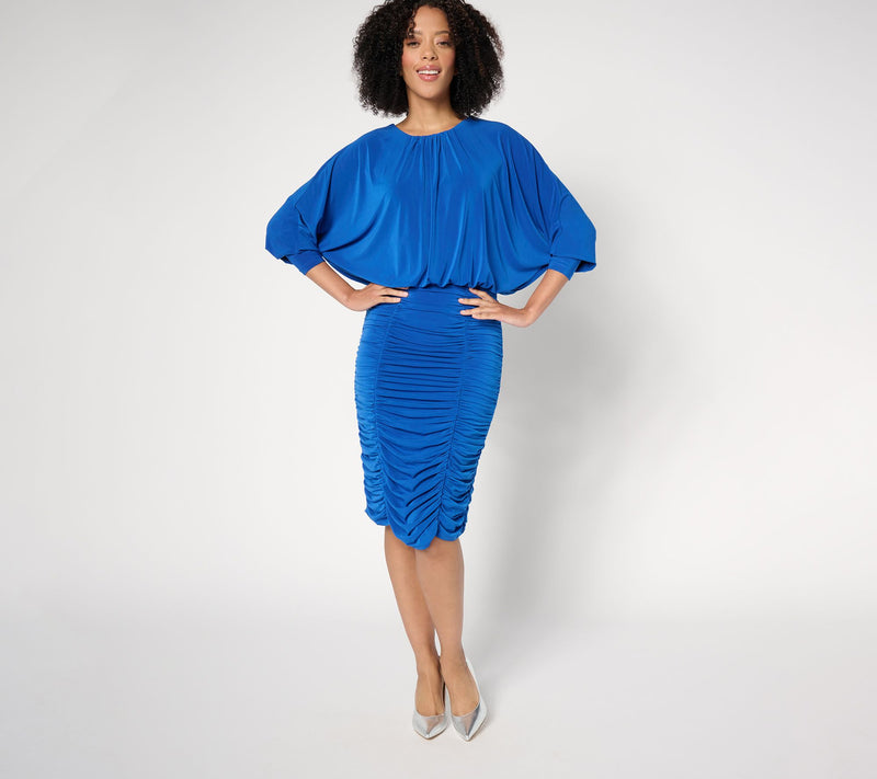 Dennis Basso Regular Italia Knit Dolmad Sleeve Ruched Dress — View 5