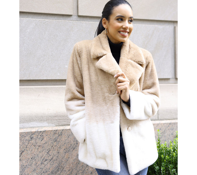 Dennis Basso Ombre Faux Fur Notch Collar Jacket — View 8
