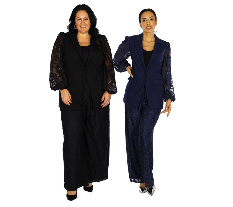 Dennis Basso Regular Ponte Knit Blazer with Lace Sleeves — View 14