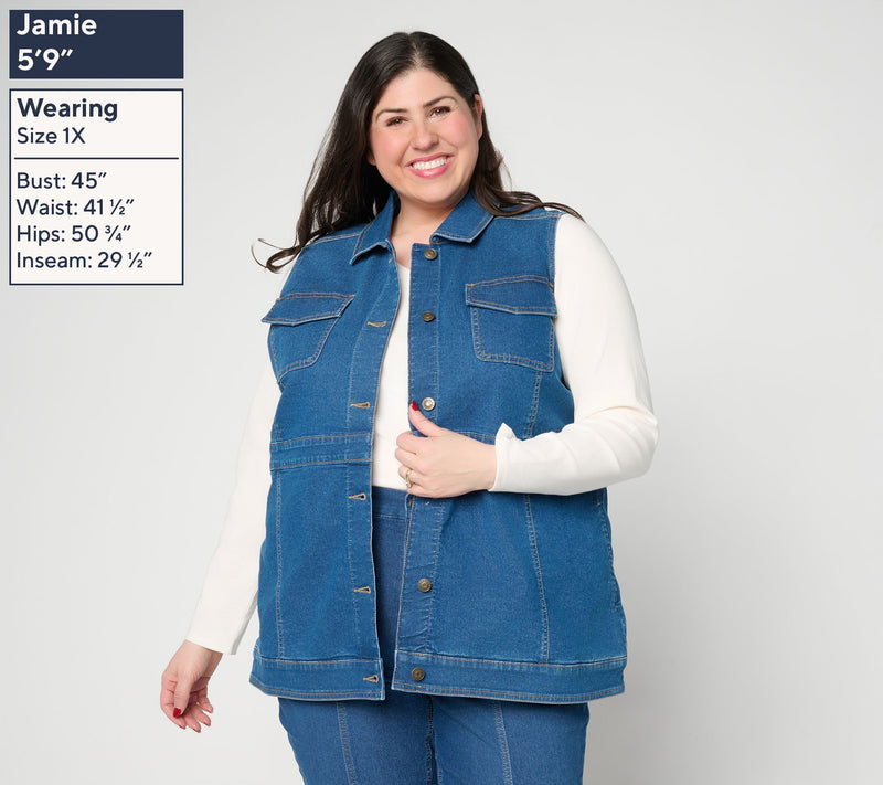 Denim & Co. Classic Stretch Indigo Denim Vest — View 2