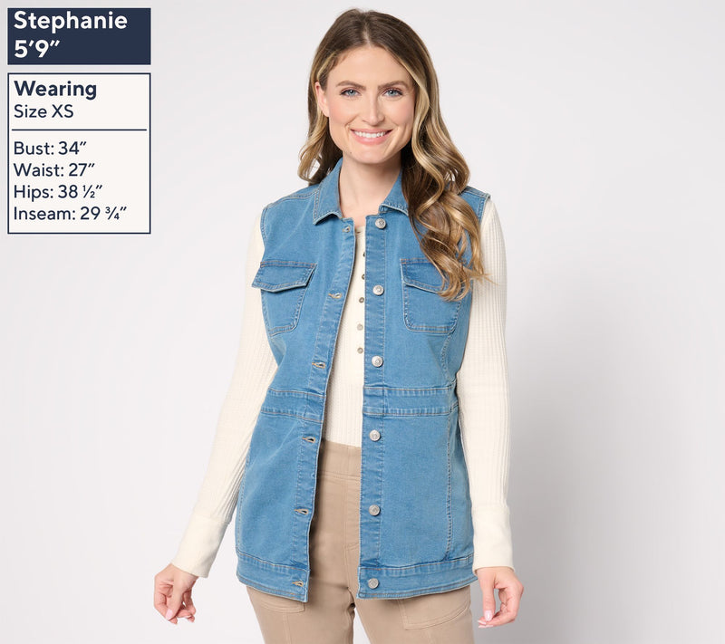 Denim & Co. Classic Stretch Indigo Denim Vest — View 3
