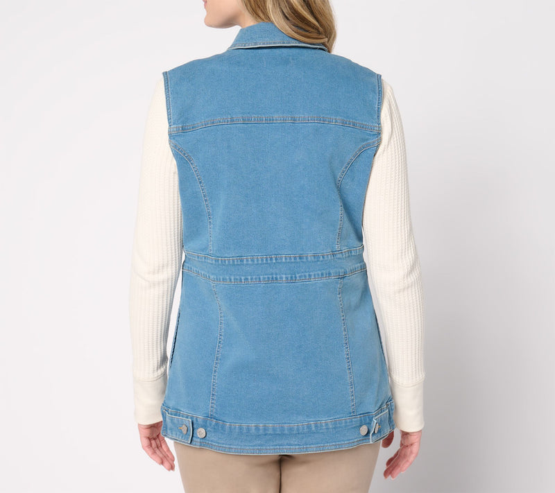Denim & Co. Classic Stretch Indigo Denim Vest — View 4