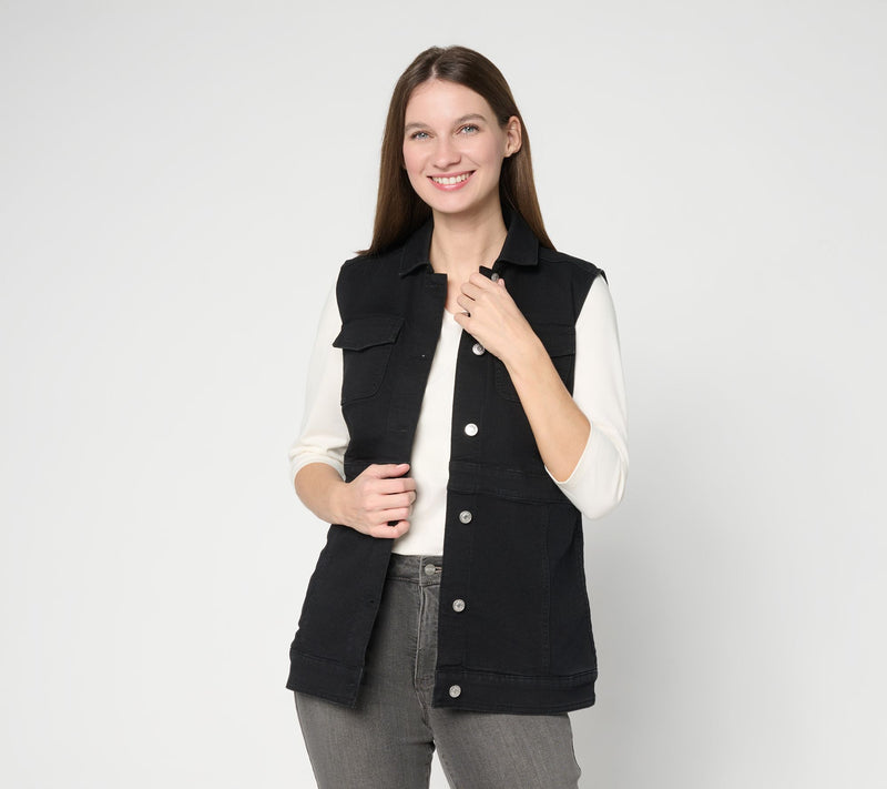 Denim & Co. Classic Stretch Color Denim Vest — View 9