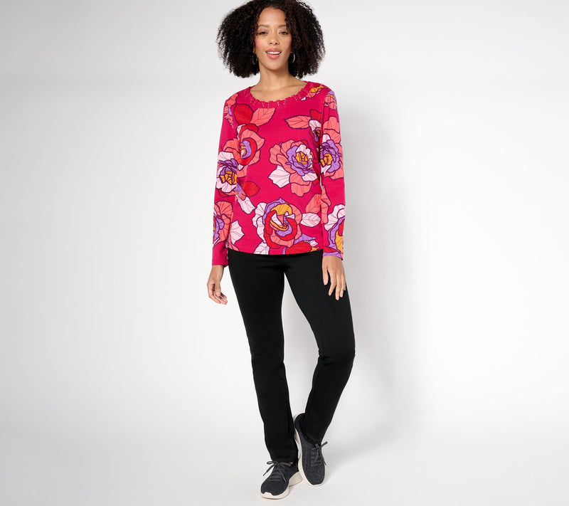 Sport Savvy Printed Knit Top with Studded Neckline — View 5