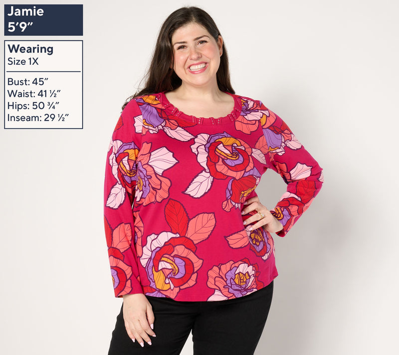 Sport Savvy Printed Knit Top with Studded Neckline — View 2