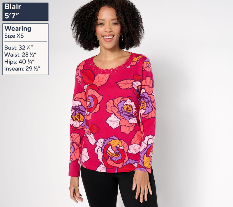 Sport Savvy Printed Knit Top with Studded Neckline — View 3