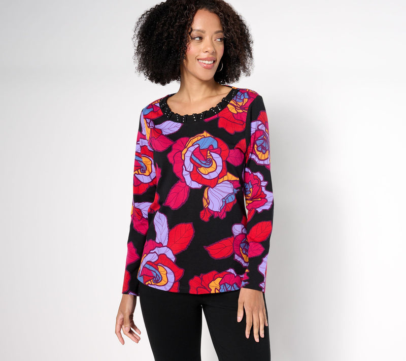 Sport Savvy Printed Knit Top with Studded Neckline — View 13