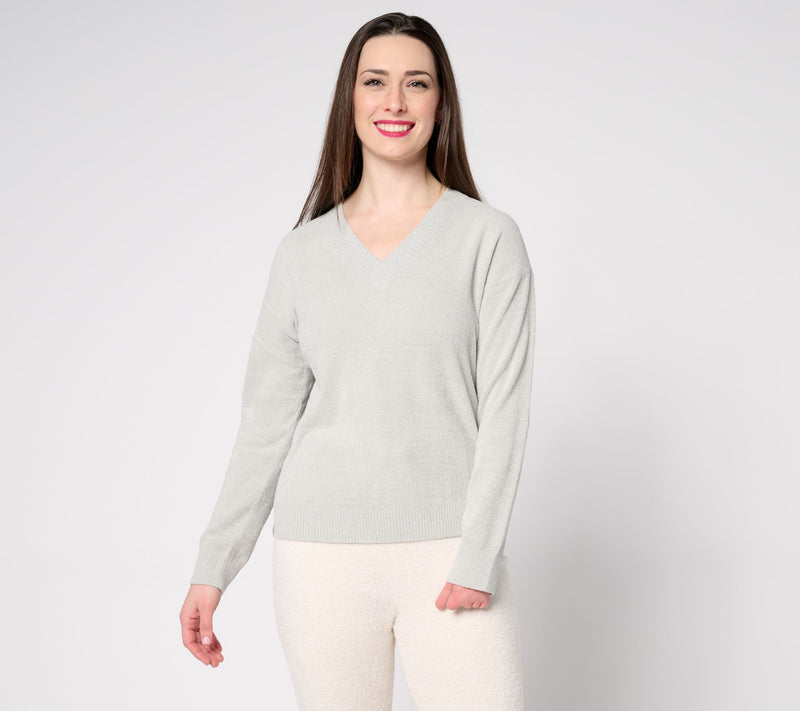 Barefoot Dreams CozyChic Ultra Lite Chevron Stitch V-Neck — View 3