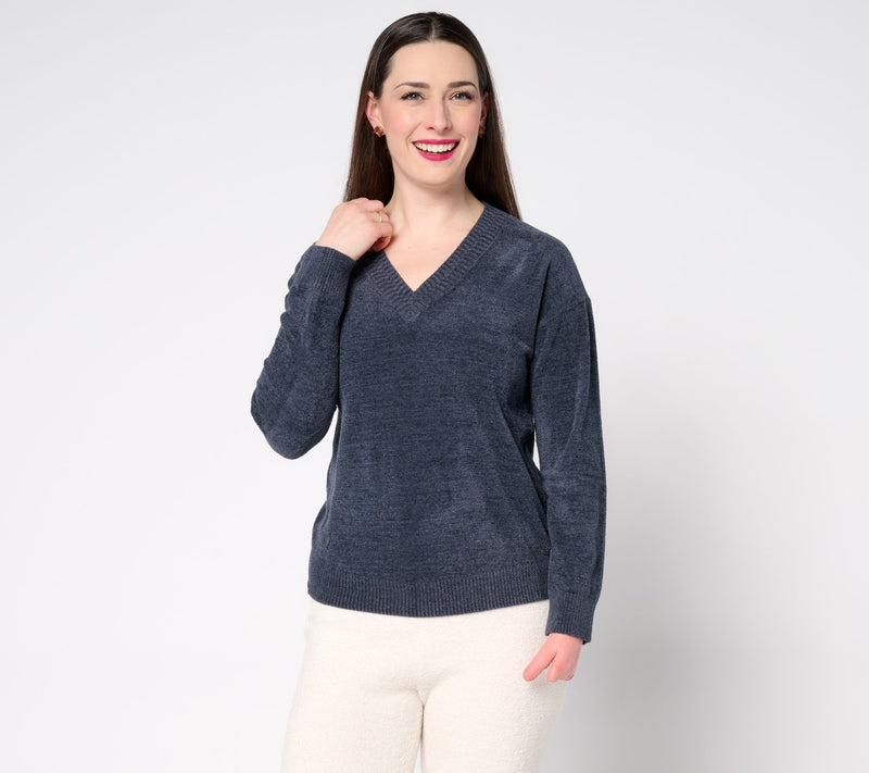 Barefoot Dreams CozyChic Ultra Lite Chevron Stitch V-Neck — View 6